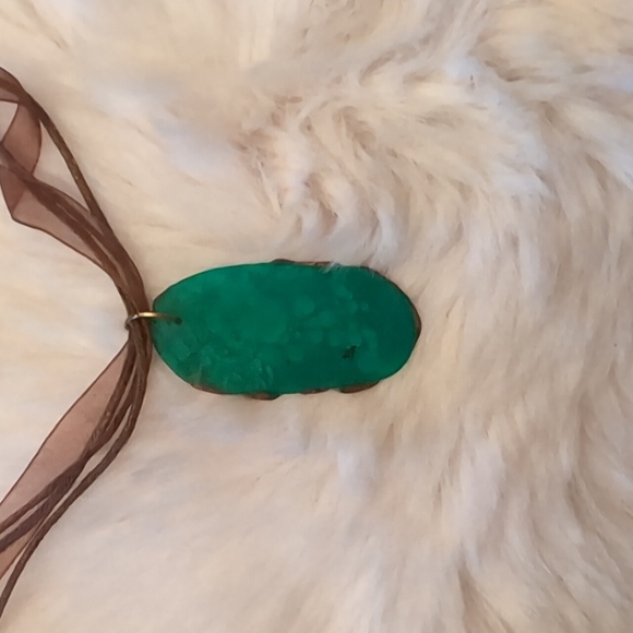 Green Hand Crafted and Painted Polymer Necklace With Matching Hook Earrings - Picture 8 of 13